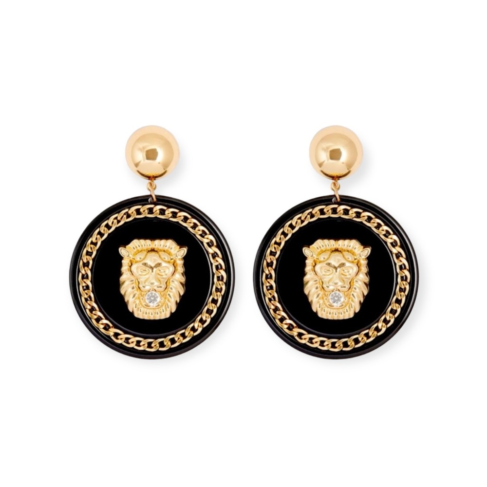 Aldo Versace Inspired Glibeth Gold/ Black Lion Head Earring
